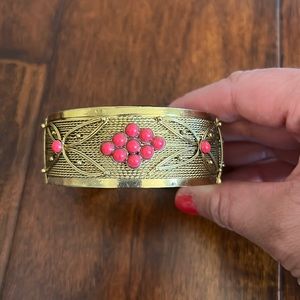 Gold coral hot pink bangle